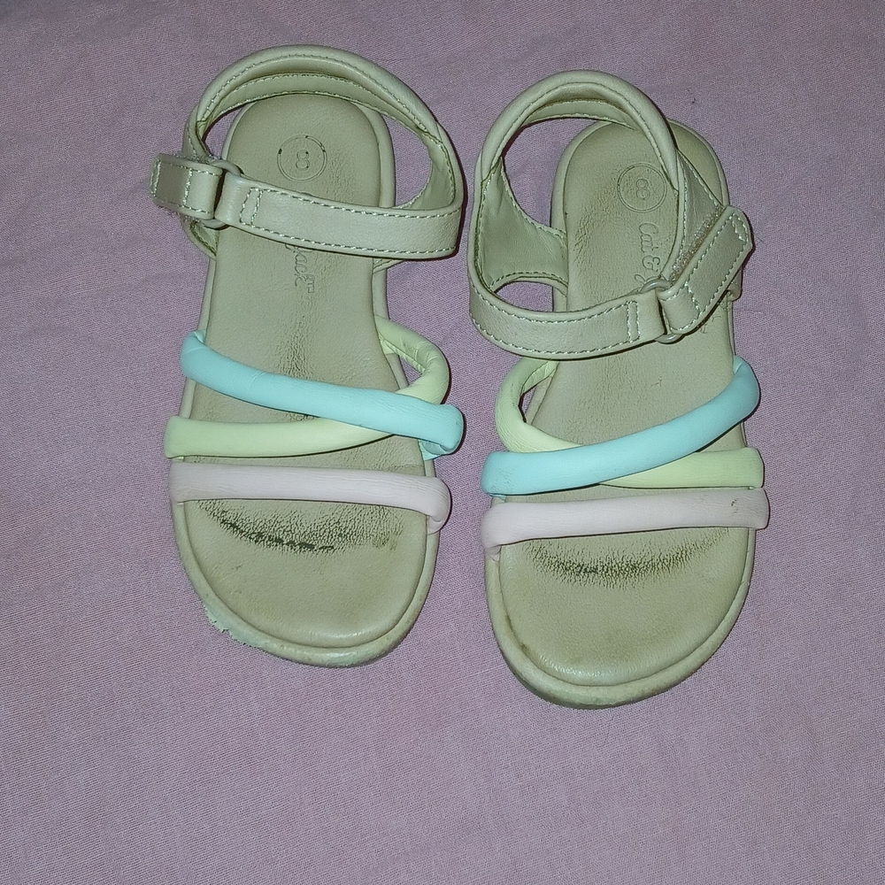 Kids Pastel Strap Sandals - Neutral with Pink, Yellow & Blue Straps